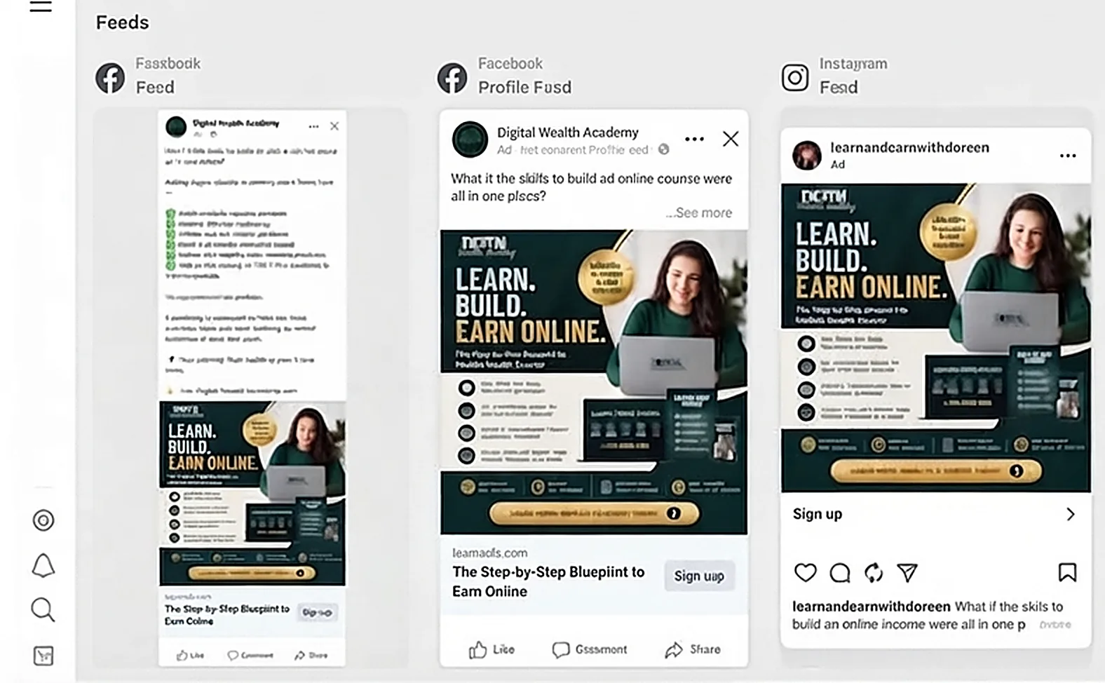 Facebook and Instagram ad preview — DWA English LEARN BUILD EARN ONLINE
