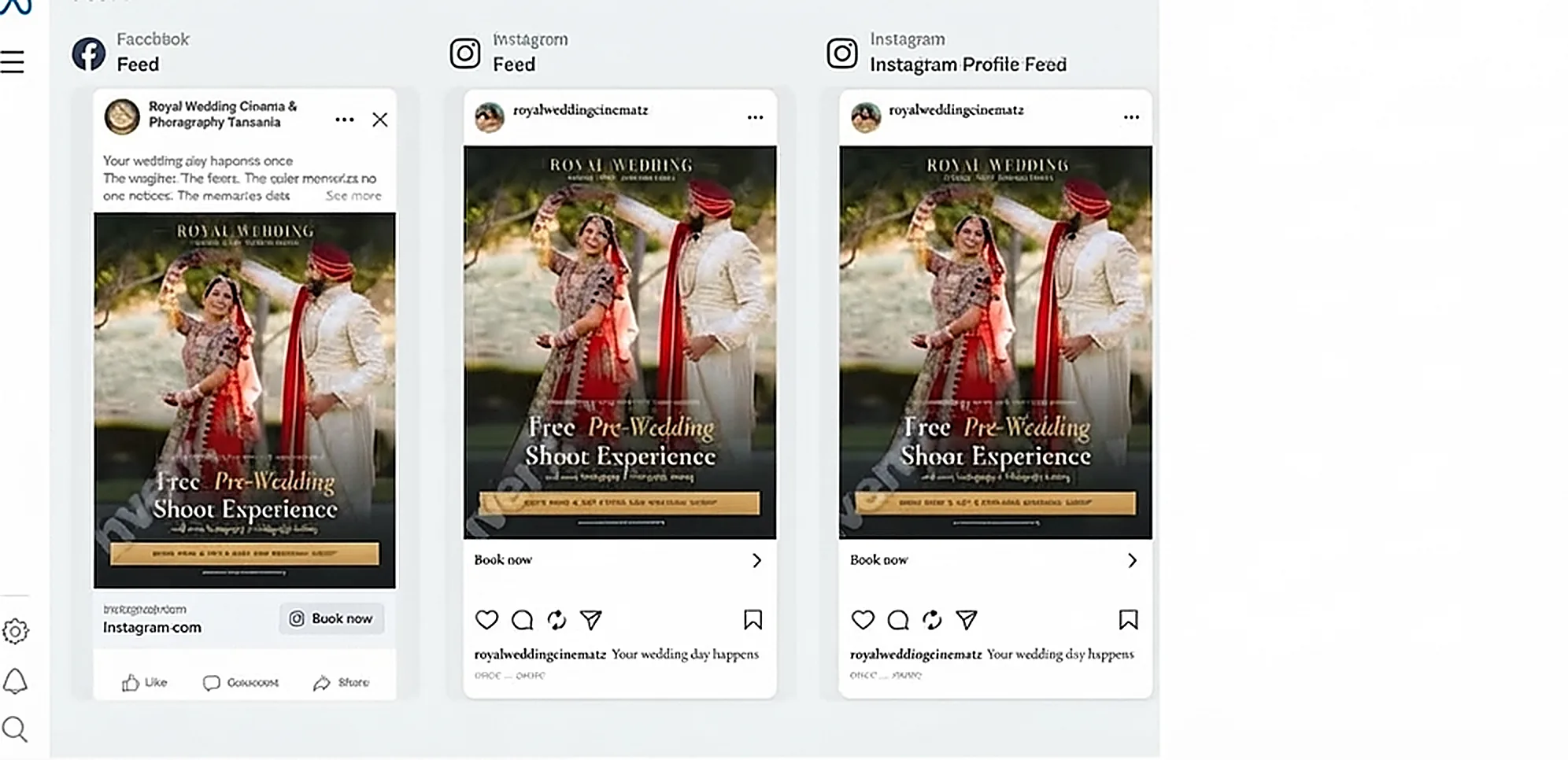 Instagram ad preview — Royal Wedding Cinema free pre-wedding shoot