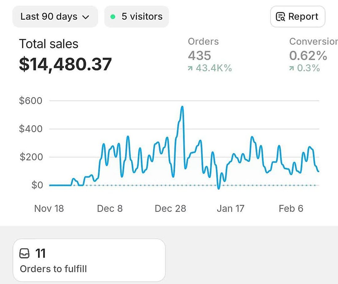 Shopify Report - 90-Day Sales — $14,480.37, 435 orders